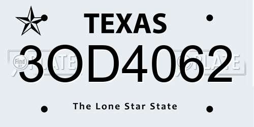 3OD4062 Texas License Plate