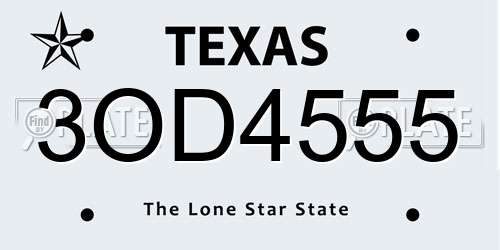 3OD4555 Texas License Plate