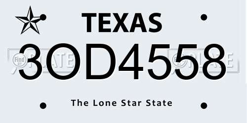 3OD4558 Texas License Plate
