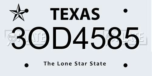 3OD4585 Texas License Plate