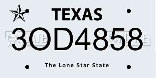3OD4858 Texas License Plate