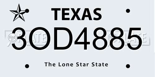 3OD4885 Texas License Plate