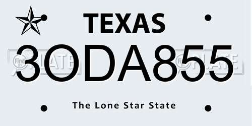3ODA855 Texas License Plate