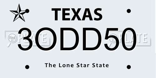 3ODD50 Texas License Plate