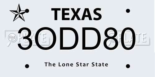 3ODD80 Texas License Plate