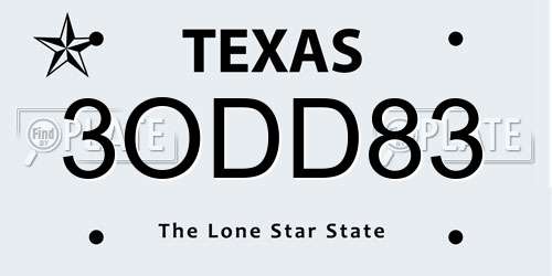 3ODD83 Texas License Plate