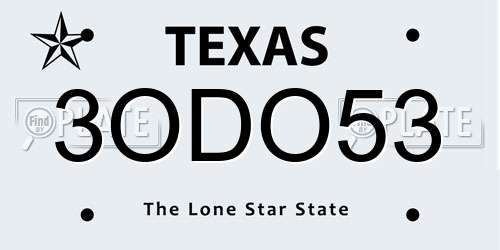 3ODO53 Texas License Plate