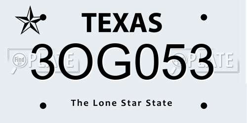 3OG053 Texas License Plate