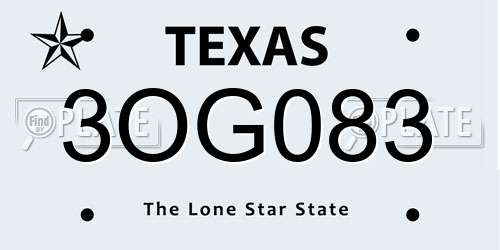 3OG083 Texas License Plate