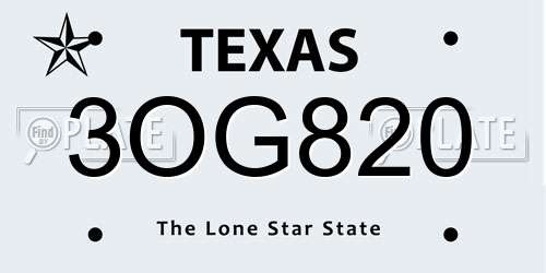 3OG820 Texas License Plate