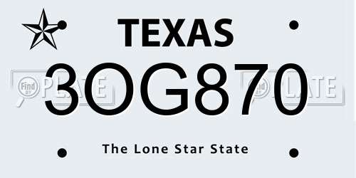 3OG870 Texas License Plate