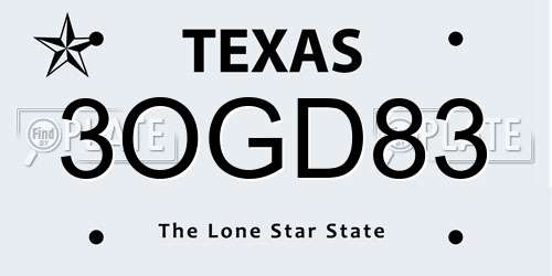 3OGD83 Texas License Plate