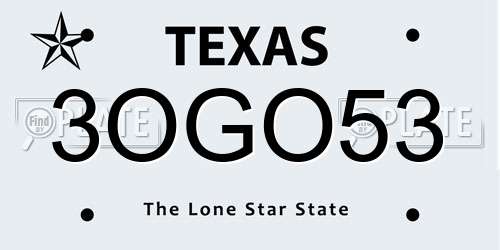 3OGO53 Texas License Plate