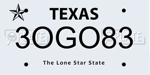 3OGO83 Texas License Plate
