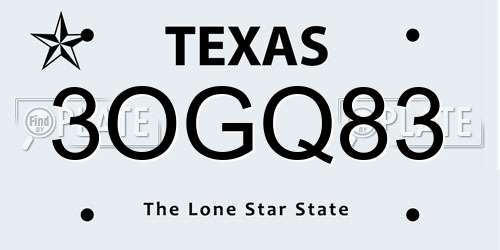 3OGQ83 Texas License Plate