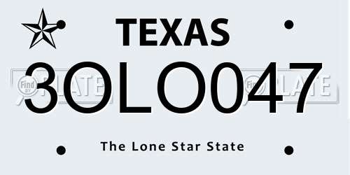 3OLO047 Texas License Plate
