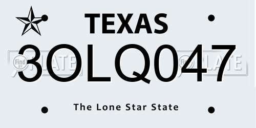 3OLQ047 Texas License Plate