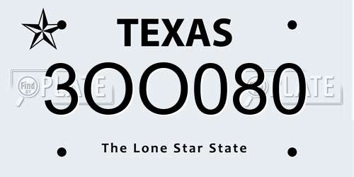3OO080 Texas License Plate