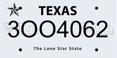 3OO4062 Texas License Plate
