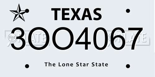 3OO4067 Texas License Plate