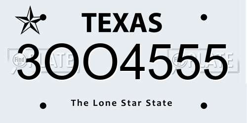 3OO4555 Texas License Plate