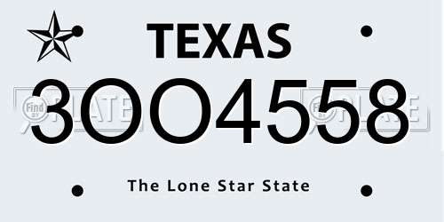 3OO4558 Texas License Plate