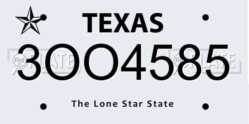 3OO4585 Texas License Plate