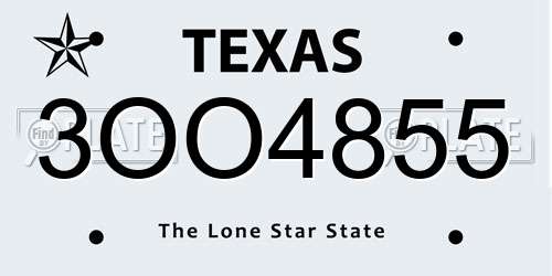 3OO4855 Texas License Plate