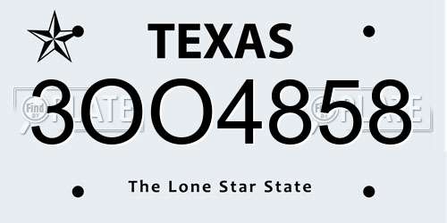 3OO4858 Texas License Plate