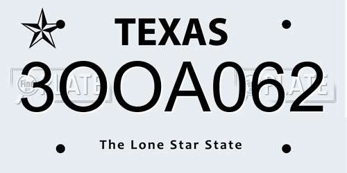 3OOA062 Texas License Plate