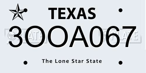 3OOA067 Texas License Plate