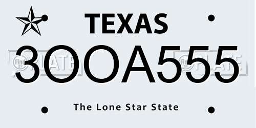 3OOA555 Texas License Plate