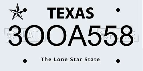 3OOA558 Texas License Plate