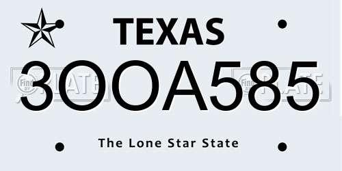 3OOA585 Texas License Plate