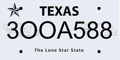 3OOA588 Texas License Plate