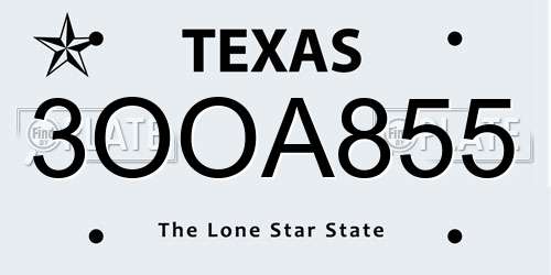 3OOA855 Texas License Plate