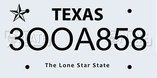 3OOA858 Texas License Plate