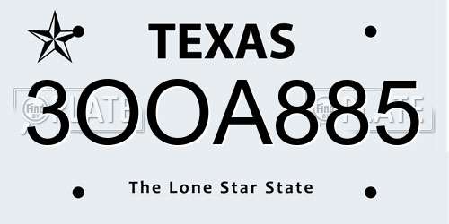 3OOA885 Texas License Plate