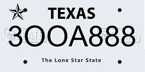 3OOA888 Texas License Plate