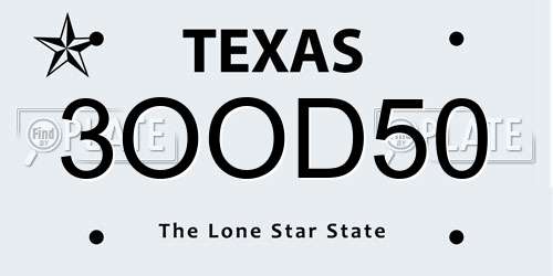 3OOD50 Texas License Plate