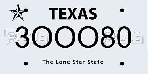 3OOO80 Texas License Plate