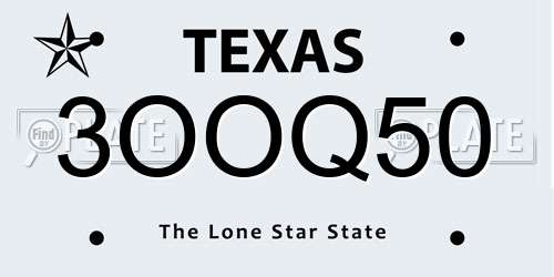 3OOQ50 Texas License Plate