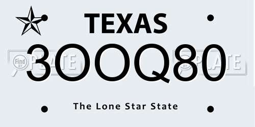 3OOQ80 Texas License Plate