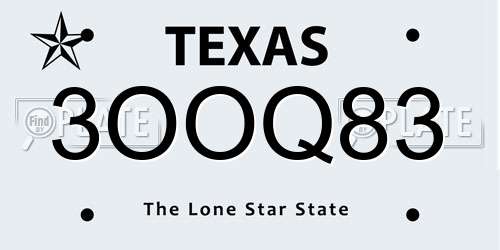 3OOQ83 Texas License Plate