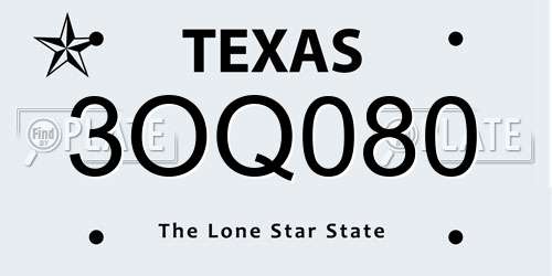 3OQ080 Texas License Plate