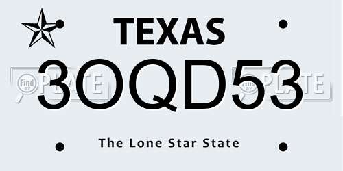 3OQD53 Texas License Plate