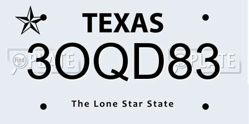 3OQD83 Texas License Plate