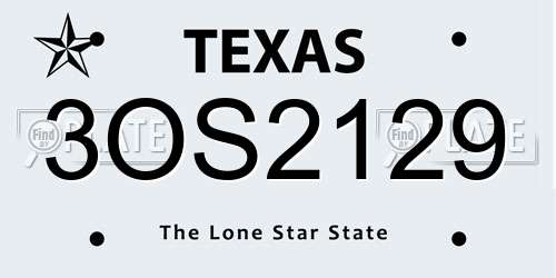 3OS2129 Texas License Plate