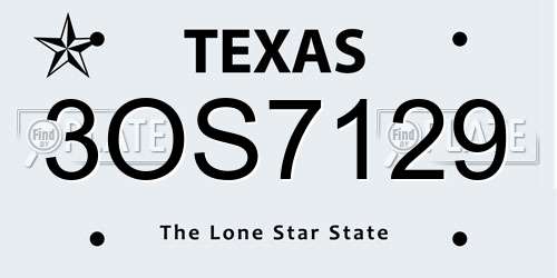 3OS7129 Texas License Plate