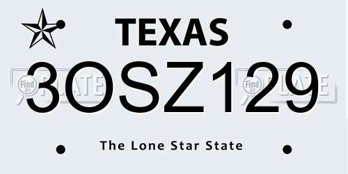 3OSZ129 Texas License Plate